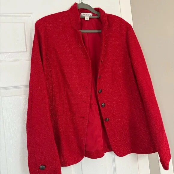 Coldwater Creek Red Blazer Jacket Button Detail Military Holiday Christmas - Picture 3 of 9